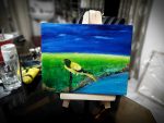 bird painting canvas with easel